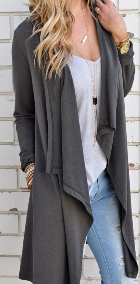 Stylish Turndown Collar Long Sleeves Asymmetrical Cotton Long Coats