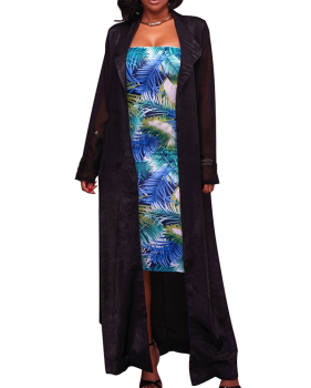 Stylish Turndown Collar Long Sleeves Black Chiffon Long Coat