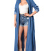 Stylish Turndown Collar Long Sleeves Blue Denim Long Coat