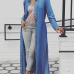 Stylish Turndown Collar Long Sleeves Blue Denim Long Coat