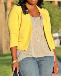 Stylish V Neck Long Sleeves Yellow Cotton Blends Short Coat