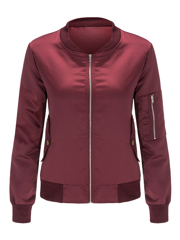 Trendy Long Sleeves Zipper Design Wine Red Rayon Coat