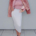 Trendy Round Neck Long Sleeves Pink Faux Fur Coat