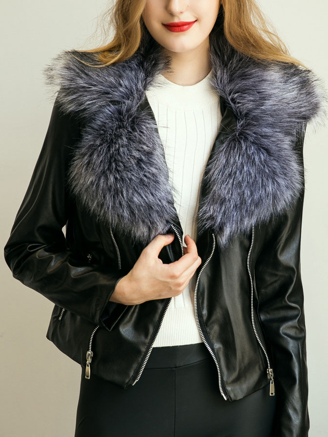 Trendy Turndown Collar Long Sleeves Fur Decorative Purple Faux Fur Jacket