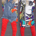 Trendy Turndown Collar Long Sleeves Printed Patchwork Blue Denim Long Coat