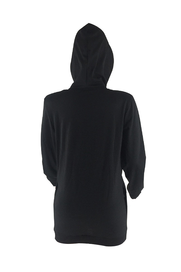  Euramerican Hooded Collar Chest Hollow-out Black Polyester Hoodies