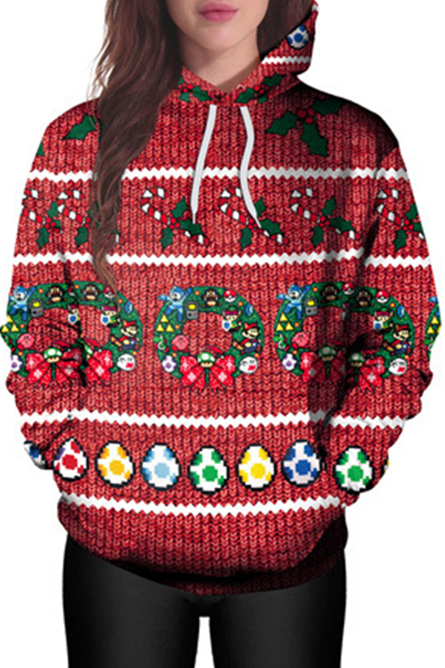  Euramerican Hooded Collar Christmas Printed Polyester Hoodies