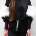  Euramerican Mandarin Collar Villus Patchwork Black Polyester Hoodies