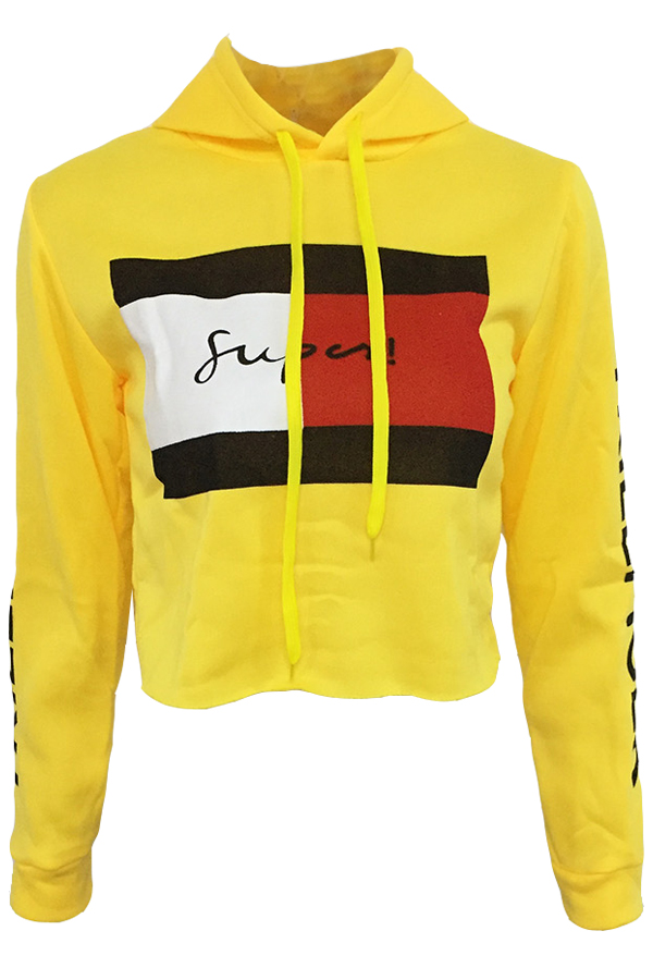  Euramerican Printed Yellow Cotton Hoodies