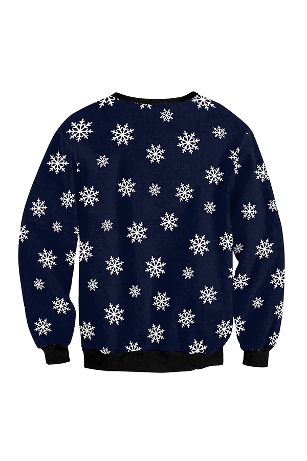  Euramerican Round Neck Christmas Printed Blue Polyester Hoodies