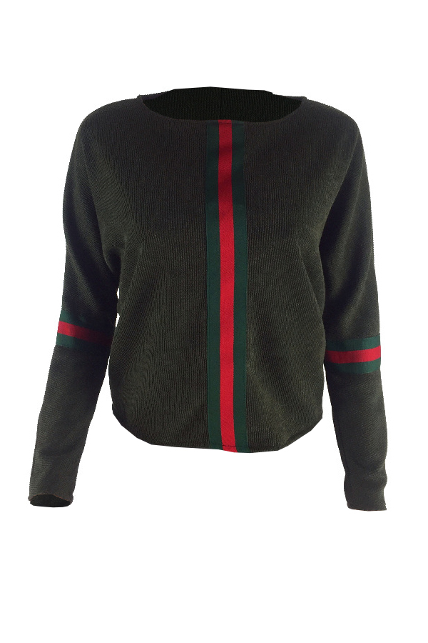  Euramerican Round Neck Striped Patchwork Green Polyester Hoodies