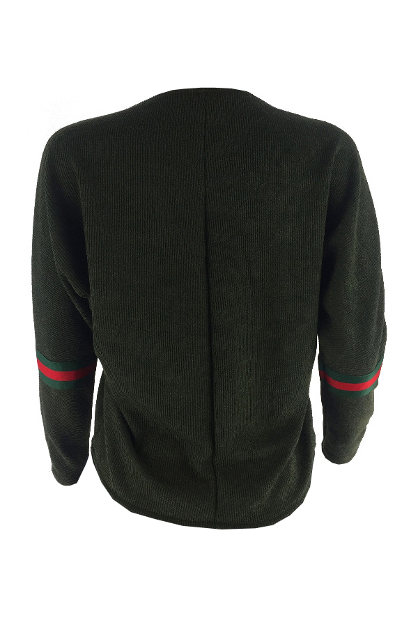  Euramerican Round Neck Striped Patchwork Green Polyester Hoodies