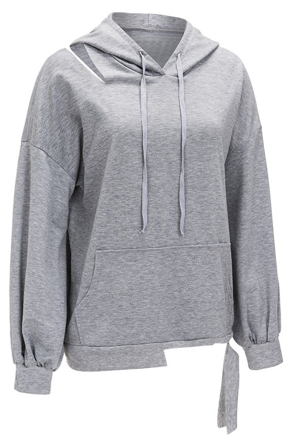  Fashionable Hooded Collar Hollow-out Grey Cotton Hoodies