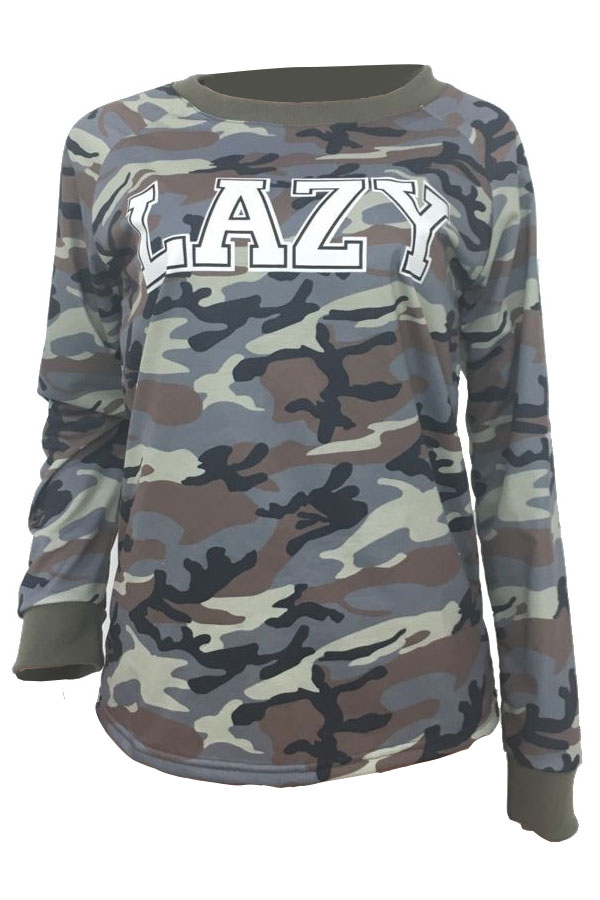  Fashionable Round Neck Camouflage Printed Cotton Hoodies