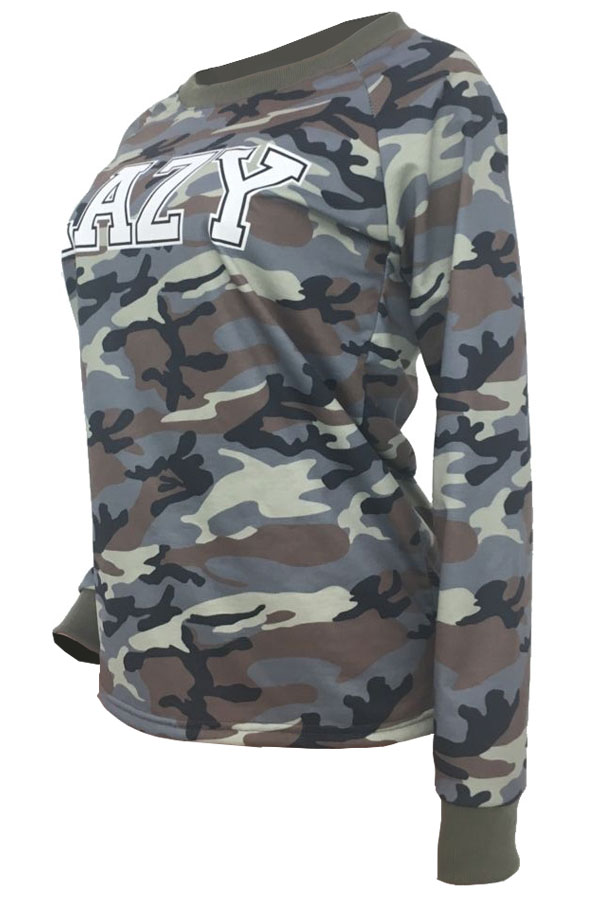  Fashionable Round Neck Camouflage Printed Cotton Hoodies