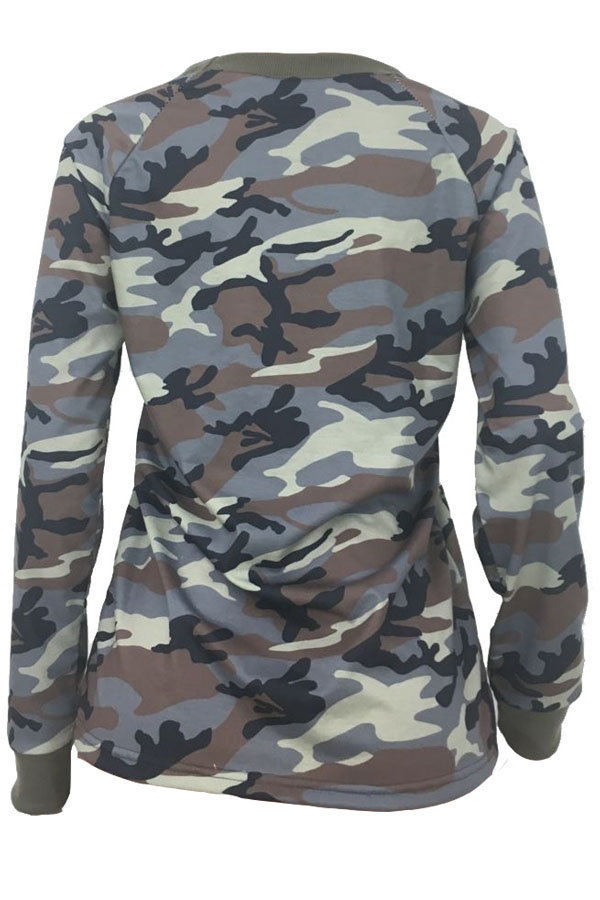  Fashionable Round Neck Camouflage Printed Cotton Hoodies