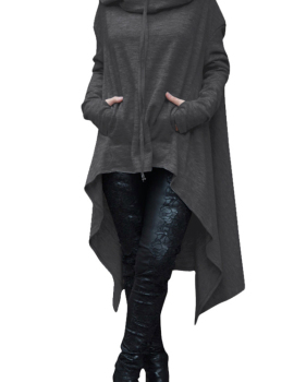  Leisure Long Sleeves Asymmetrical Dark Grey Cotton Hoodies