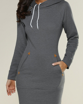  Leisure Long Sleeves Dark Grey Cotton Blends Hoodies