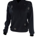  Leisure Long Sleeves Hollow-out Black Polyester Hoodies