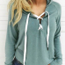  Leisure Long Sleeves Lace-up Green Polyester Hoodies