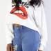  Leisure Long Sleeves Printed White Cotton Pullovers