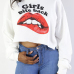  Leisure Long Sleeves Printed White Cotton Pullovers