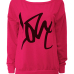  Leisure Round Neck Long Sleeves Letters Printing Rose Red Cotton Pullover