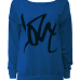  Leisure Round Neck Long Sleeves Letters Printing Royalblue Cotton Pullover