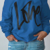  Leisure Round Neck Long Sleeves Letters Printing Royalblue Cotton Pullover