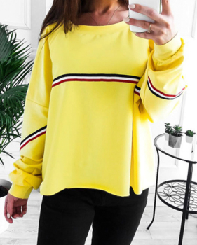  Leisure Round Neck Patchwork Yellow Polyester Pullovers