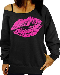  Sexy Dew Shoulder Lips Printed Black Cotton Blends Hoodies