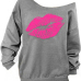  Sexy Dew Shoulder Lips Printed Grey Cotton Blends Hoodies