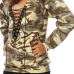  Stylish Deep V Neck Lace-up Camouflage Printed Yellow Polyester Hoodies