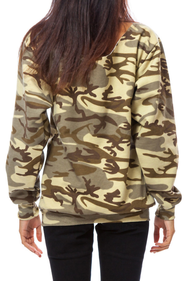  Stylish Deep V Neck Lace-up Camouflage Printed Yellow Polyester Hoodies