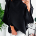  Trendy Turtleneck Asymmetrical Black Cotton Blends Pullovers