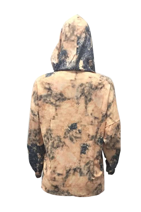 Euramerican Hooded Collar Long Sleeves Printed Gold Polyester Hoodies