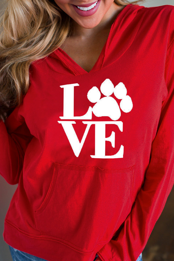 Euramerican Letters Printed Red Cotton Hoodies