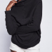 Euramerican Round Neck Long Sleeves Black Blending Hoodies