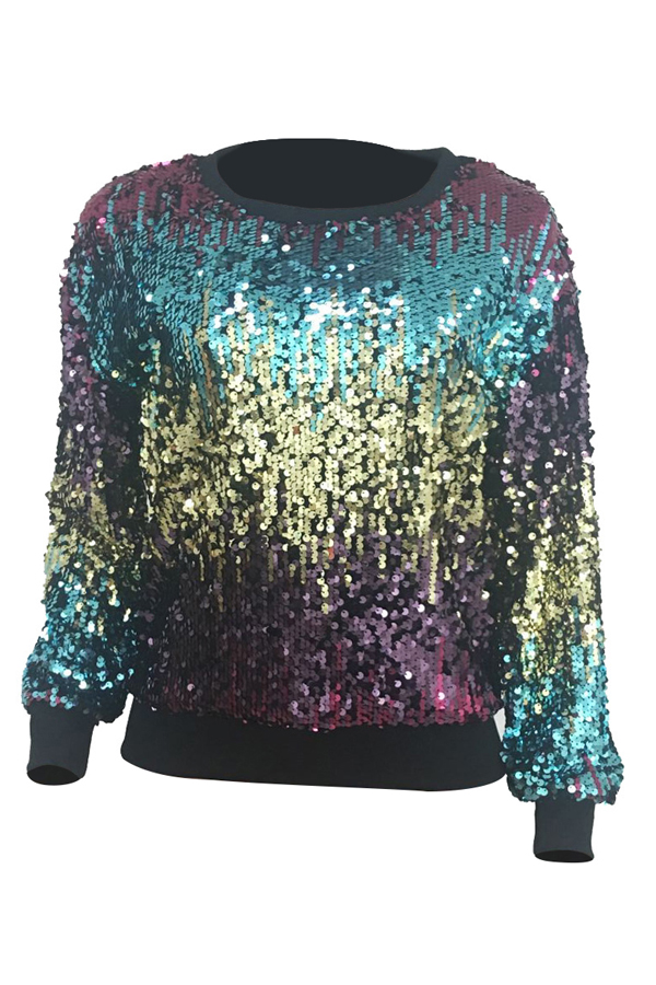 Euramerican Round Neck Sequined Decorative Polyester Hoodies