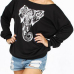 Leisure Dew Shoulder Elephant Printed  Black Polyester Pullovers