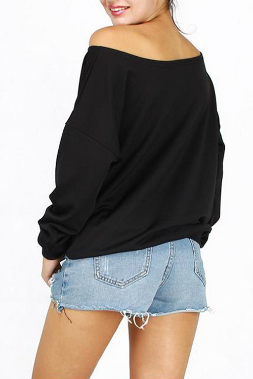 Leisure Dew Shoulder Elephant Printed  Black Polyester Pullovers