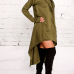 Leisure Heaps Collar Asymmetrical Army Green Cotton Blends Pullovers