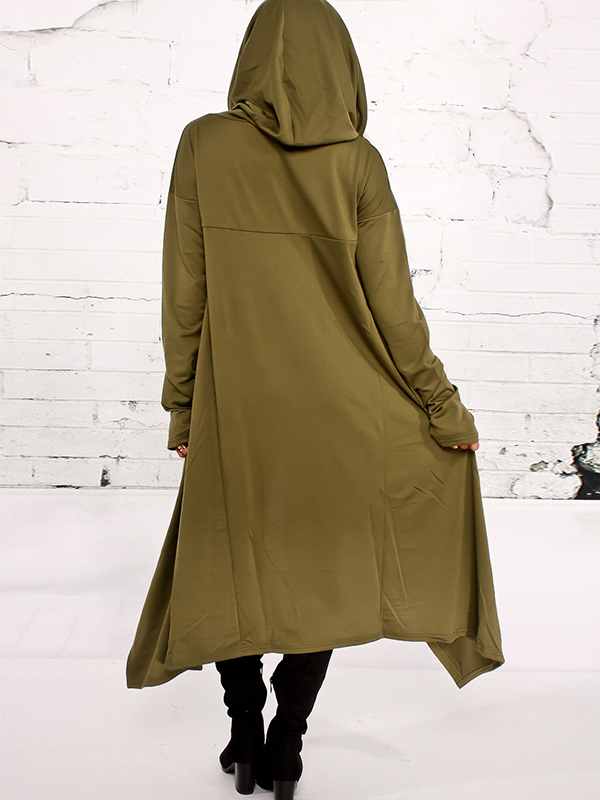 Leisure Heaps Collar Asymmetrical Army Green Cotton Blends Pullovers