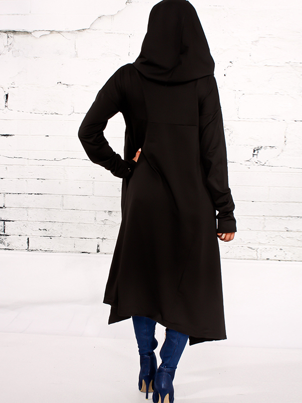 Leisure Heaps Collar Asymmetrical Black Cotton Blends Pullovers