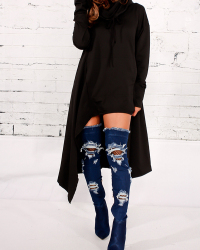 Leisure Heaps Collar Asymmetrical Black Cotton Blends Pullovers