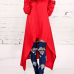 Leisure Heaps Collar Asymmetrical Red Cotton Blends Pullovers