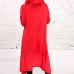 Leisure Heaps Collar Asymmetrical Red Cotton Blends Pullovers