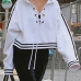 Leisure Hooded Collar Long Sleeves Lace-up White Cotton Blends Short Pullovers