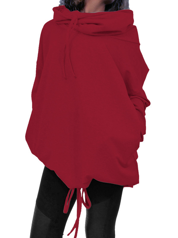 Leisure Hooded Collar Long Sleeves Red Cotton Hoodies