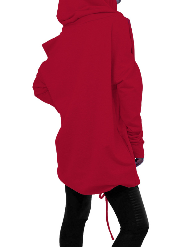 Leisure Hooded Collar Long Sleeves Red Cotton Hoodies